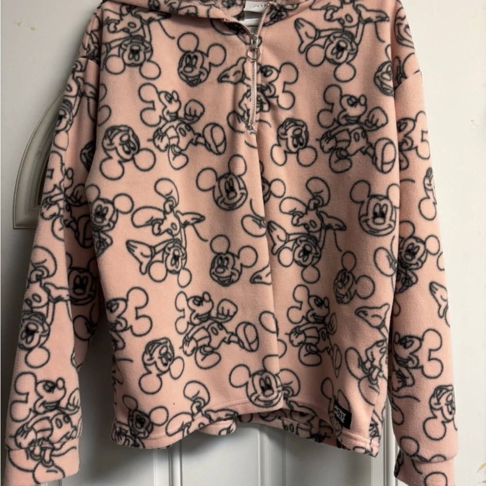 Disney Mickey Mouse Pink Fleece 1/4 Zip Hoodie XXL Women's Graphic Print